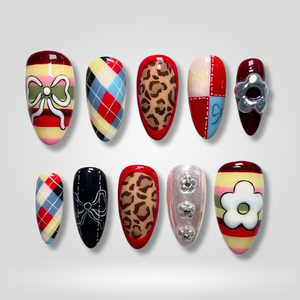 Retro Muse Plaid & Leopard 3D Press-On Nails - Aninail