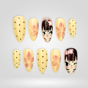 Lemon Kitty Almond Press-On Nails - Aninail