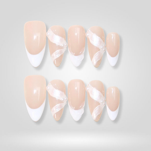 Pearl Swirl French Almond Press-On Nails - Aninail