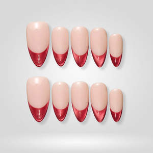Red Satin French Tip Press-On Nails - Aninail