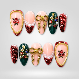 Berry Luxe 3D Bow Christmas Press-On Nails - Aninail