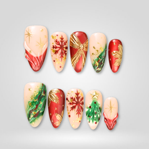 Golden Snowflake Holiday Press-On Nails - Aninail