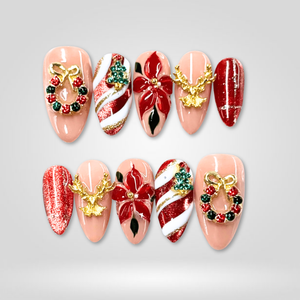 Santa Snow Red and White Press-On Nails - Aninail