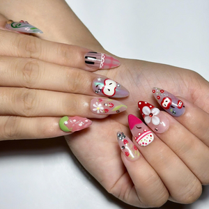Fruit Aesthetic Press On Nails, Strawberry Apple Nails, Kawaii Press On Nails, Cute Coquette Nails, Handmade Japanese Nail Art, OB456UG