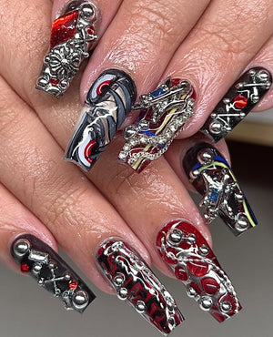 Gachiakuta Anime Punk Press On Nails by Faithsfullsets | 3D Silver Chrome & Graffiti Nails | OA04LF