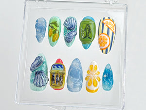 Tropical Beach 3D Press On Nails | Ocean-Inspired Nail Art | Summer Beach Press On Nails Set | 3D fruit on Fake Nails | Press Ons | OB546TH