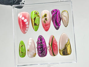 Freestyle Y2k Press On Nails | Handpainted Fake/False Nais | Gothic, Y2K Inspired Nail Art | Y2k Nails | Custom Nails | Press Ons | OB547T