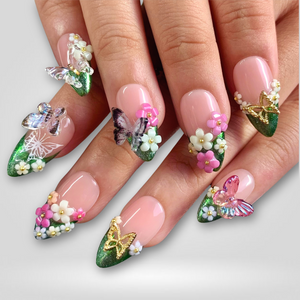 Butterfly Garden 3D Floral Glitter Press-On Nails - Aninail
