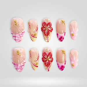 Blush Petal Floral Almond Press-On Nails - Aninail