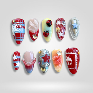 Star Parade Plaid 3D Press-On Nails - Aninail
