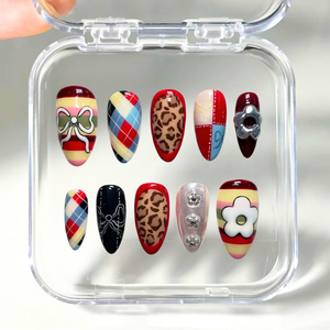 Retro Muse Plaid & Leopard 3D Press-On Nails - Aninail