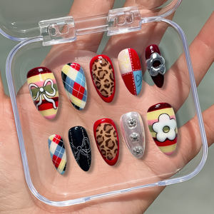 Retro Muse Plaid & Leopard 3D Press-On Nails - Aninail