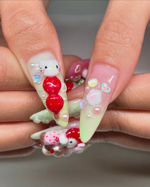 Strawberry Matcha Hello Kitty 3D Press On Nails by Faithsfullsets | Kawaii Sanrio Handmade Charms | OA02LF