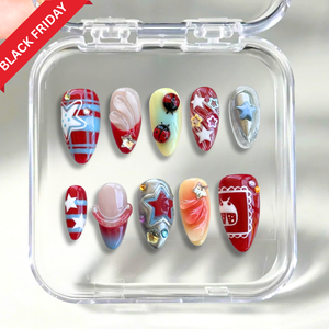 Star Parade Plaid 3D Press-On Nails - Aninail