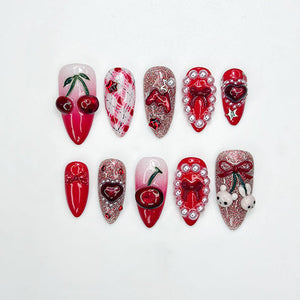 Combo Chrome Heart Desire Press On Nails 3D Pink Chrome Heart Nail Art Handmade Valentine Nail Set OB18L