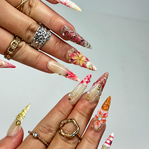 Summer 3D Press On Nails | Luxury Tropical Stiletto Nails | Premium Beach Vacation Birthday Nails Gift | OB397LK