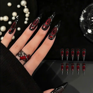 Crimson Relic Jeweled Cross Press-On Nails - Aninail