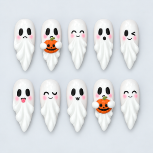 Pumpkin Boo Halloween Almond Press-On Nails - Aninail