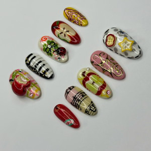 Kawaii Apple Press On Nails | Music Note Nails, Ladybug Clover Nails, Cute Storybook Nail Set, Handmade Gift for Women OB441L