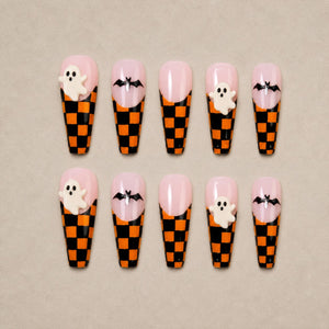 Checkered Phantom 3D Coffin Press-On Nails - Aninail