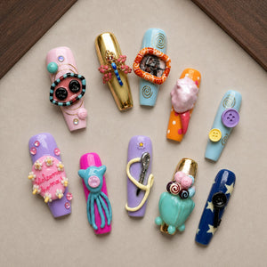 Curio Buttons 3D Charm Press-On Nails - Aninail