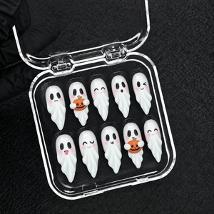 Pumpkin Boo Halloween Almond Press-On Nails - Aninail