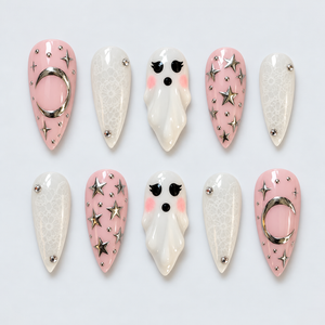 Moonlit Boo Halloween Almond Press-On Nails - Aninail