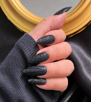 LNA0099 - Black Spider Web Press On Nails, Black Halloween Nails, Custom Fake Nails, False Nails, Handpainted Glue on Nails