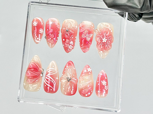 Blossom Spring Press On Nails By DoryNails |Sakura Pink Spring Fake Nails |Romantic Floral Acrylic Nails | Spring Inspired Nail Art |OB813YT