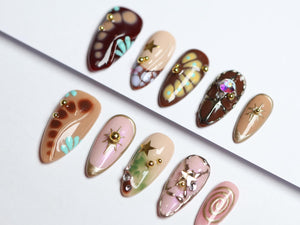 Boho-Inspired Press-On Nails/Gothic nails /Hand painted Fake Nails/luxury press on nails/y2k nails/abstract nails/Birthday Nails#272 image 3