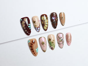 Boho-Inspired Press-On Nails/Gothic nails /Hand painted Fake Nails/luxury press on nails/y2k nails/abstract nails/Birthday Nails#272 image 1