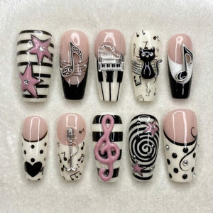 Handmade Kawaii Cat Press On Nails / Pink Nails / Cute Nails / 3D Cat Nails / Polka Dot Nails / Pastel Nails / Soft Girl Nails / Custom Set image 1
