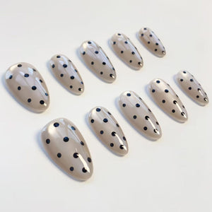 Black polka dot nails/press on nails long almond nails/Elegant nails/Glittery Gray Cat Eye Nails/Daily nails/Birthday nails/Custom nails image 9