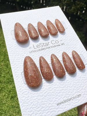 Handmade Cosmic Latte Brown Cat Eye Press On Nails – Reusable Gel Manicure image 2