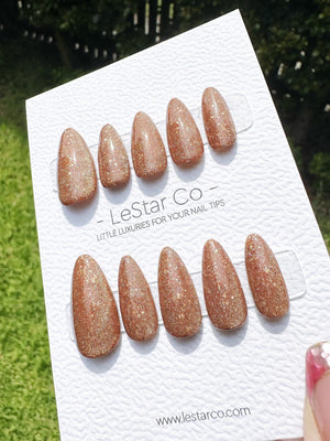 Handmade Cosmic Latte Brown Cat Eye Press On Nails – Reusable Gel Manicure image 3