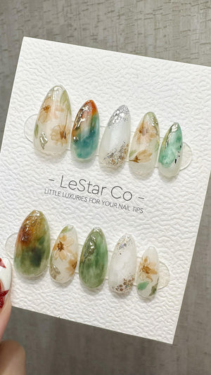 Timed Offer 4 For 3) Handmade Press On Woodland Floral Gel Acrylic Nails image 1