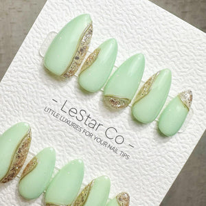 Timed Offer 4 For 3) Handmade Press On Crystal Mint False Gel Acrylic Nails image 6