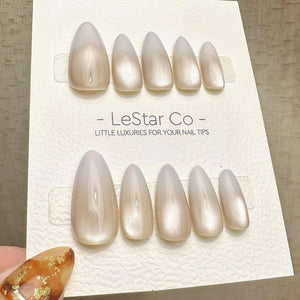 Timed Offer 4 For 3) Handmade Press On Champagne Cat Eye Gel Acrylic Nails image 5