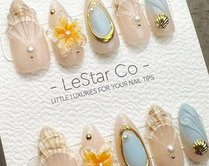 Timed Offer 4 For 3) Handmade Press On Coastal Chic Gel Acrylic Nails