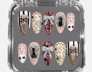 Gothic Teddy Spider Press On Nails | 3D Bow Cross Nail Art | HB1073EC