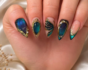 Handmade Cat-Eye Press On Nails, Universe Art Set/Gift For Her