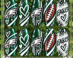 Philadelphia Eagles Inspired Press On Nails, Football Game Day Nails, Green White Nail Set, Custom Sports Fan Nails, Football Mom Gift