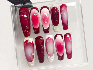 Frenchie Pink Press On Nails | French Tip Coffin Almond Nails | mother day gift | Ombre Impress Fake Nails | Cute Nails | OB304A