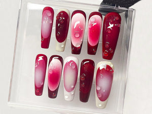 Frenchie Pink Press On Nails | French Tip Coffin Almond Nails | mother day gift | Ombre Impress Fake Nails | Cute Nails | OB304A
