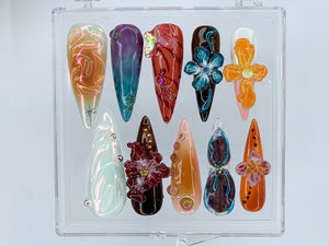 Custom Flower Fairycore Nails | Press On Nails Almond | Dreamy 3D Orchad Floral Press-Ons | Hand-painted Acrylic Spring Fake Nails| OB398AH
