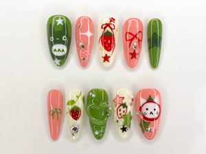 Ghibli Long Almond Press On Nails | Free Style Handpainted Cartoon in Fake Nails | Anime Nails Art | Miffy Nails | Abstract Nails| OC284S