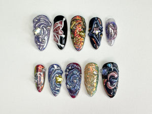 Galactic 3D Press On Nails | Handcrafted Press On Nails with Cosmic and Star Designs | Perfect for a Bold Look | 3D Gel x Nails | OB331SC