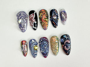 Galactic 3D Press On Nails | Handcrafted Press On Nails with Cosmic and Star Designs | Perfect for a Bold Look | 3D Gel x Nails | OB331SC