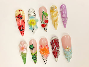 Kawaii 3D Press On Nails | Adorable 3D Nail Art | Cute Ladybug, Cherry, and Flower Designs | Vibrant 3D Kawaii Nails | OB461SL
