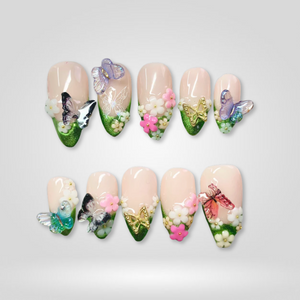 Butterfly Garden 3D Floral Glitter Press-On Nails - Aninail